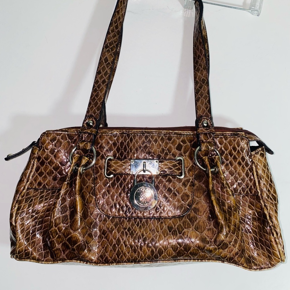 Nicole by Nicole Miller Brown Shoulder Bag with Snakeskin Pattern